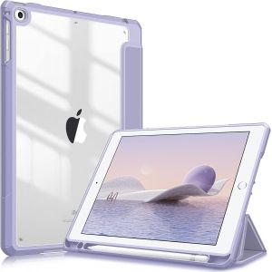 ELVORIX-Coque Compatible avec iPad 6&egrave;me/5&egrave;me G&eacute;n&eacute;ration (2018/2017) et iPad Air 2/Air 1 9.7 Pouces - [Rangement de Pencil] Housse Arri&egrave;re Transparente Claire Etui Antichoc, Lilas - Neuf