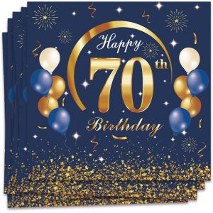 20 Pièces Serviettes Anniversaire 70 Ans,Serviettes Bleu Or Decoration Anniversaire,3 Plis 33x33cm Serviettes Cocktail En Papier 70 Happy Birthday Pour Fête Anniversaire - Neuf