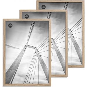 Lot de 3 cadres photo, 20 x 25 cm, en bois naturel, en MDF, avec verre acrylique, pour images 15 x 20 cm avec passe-partout ou 20 x 25 cm, sans passe-partout - Neuf