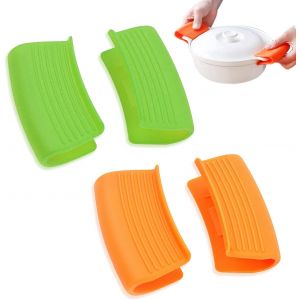 2 paires de poign&eacute;es en silicone pour ustensiles, protection thermique r&eacute;sistante au four, anti-d&eacute;rapant et facile &agrave; nettoyer, compatible avec po&ecirc;les en fonte, fours et grillades - Neuf