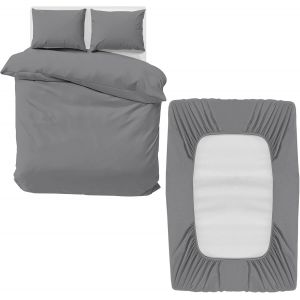 Sjzg-Parure De Lit 4 Pi&egrave;ces Super King - Housse De Couette, Drap-Housse Et Taies D'oreiller - Microfibre Bross&eacute;e Douce - Gris - Neuf