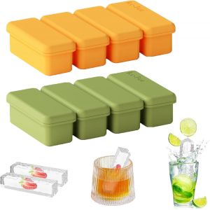 Kal-Lot De 2 Moules À Glaçons Longs En Silicone Avec Couvercle, Empilables Et Lavables Au Lave-Vaisselle, Pour Cocktails, Whisky, Vin, Fruits, Purées, Crème Glacée, Thé Glacé (B) - Neuf