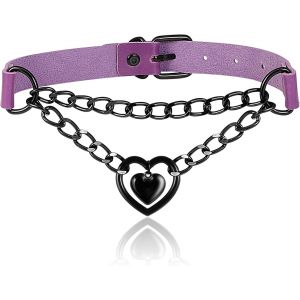 Trahoo-Collier Gothique Femme Ras Du Cou Cuir Punk Choker Vintage Avec C?ur Anneau - Neuf