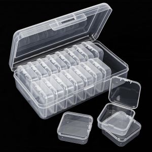 YEMAESRE-Lot De 15 Mini Organ urs De Perles En Plastique Transparent Avec Couvercle À Charnière - Neuf