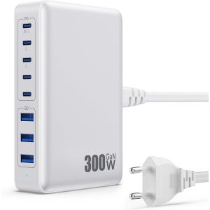 300w Chargeur Usb C Avec 8 Ports Gan ¿ Tech, 100w Chargeur Rapide Pd Qc Pps Prise Usb C Multiple Station De Charge Compatible Avec Macbook Pro/Air Laptop, Iphone, Ipad Pro, Galaxy, Steamdeck[Z1260] - Neuf