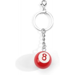 Kal-Porte-Cl&eacute;s Boule De Billard, Rond, Rouge, Avec Mini Balle De Billard, 8 Balles, Porte-Cl&eacute;s Cr&eacute;atif, D&eacute;coration - Neuf