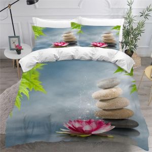 Housse De Couette Fermeture Eclair X Ultra Doux Housse De Couette Pierre Zen Fleur De Lotus Art De La Nature Sets De Housse Couette Microfibre Qualit&iquest;&iquest; - Neuf