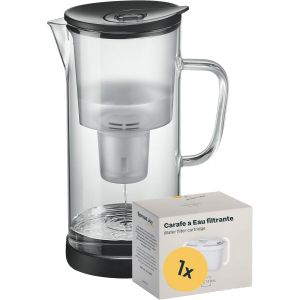 KAKYL-Carafe A Eau Filtrante En Verre 3L Avec Cartouche Filtrante-Avec Calendrier Ajustable Sur Le Couvercle-Purificateur D'Eau-3000Ml-20 * 13 * 31 Cm - Neuf