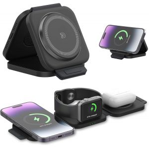 &iquest;Upgrade Qi2&iquest; Chargeur Magsafe Induction Iphone - Universel 25W Max Station De Charge Apple Samsung Xiaomi 3 En 1 Chargeur Sans Fil Iphone 16 15 14 13 12 11 X Xs Xr 8 Series, Apple Watch 10-2 Series - Neuf