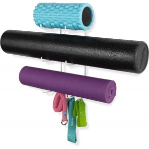 Guru Support Mural Pour Tapis De Yoga &Agrave; La Maison,&Eacute;quipement De Gym,Bandes De R&eacute;sistance Et Porte-Rouleau En Mousse Avec 3 Crochets Et 3 Pi&egrave;ces M&eacute;talliques - Neuf