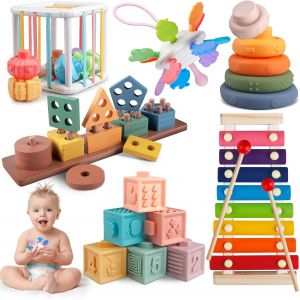 JGD-6 en 1 Jouets Bebe, Jeu Eveil Bebe Montessori | Cube Activite | Xylophone | Jouet en Bois | Jeux Cadeau pour B&eacute;b&eacute; Fille Gar&ccedil;on - Neuf