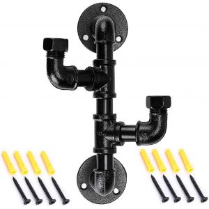 Sumnacon Porte-manteaux robuste en m&eacute;tal en forme de tuyau avec 2 crochets style vintage et industriel &agrave; fixation murale finition galvanis&eacute;e noire - Neuf