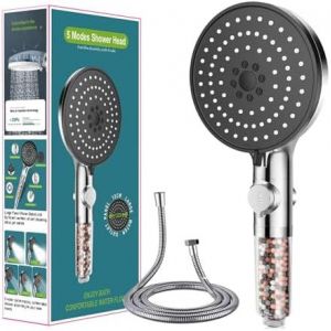 Pommeau de douche grand format avec filtre (diam&egrave;tre 130 mm) Pommeau de douche haute pression avec 6 types de jets, Pommeau de douche anticalcaire - Neuf