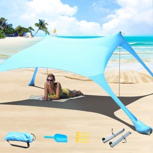 Ulteronixshop-Tente De Plage 20 M Uv Upf50+ Pare-Soleil Ext&eacute;rieur 2 Poteaux Camping P&ecirc;che Arri&egrave;re-Cour Pique-Niques Couverture Plage R&eacute;sistante Sable Bleu - Neuf