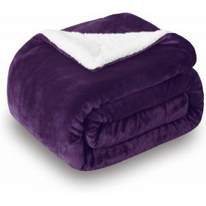 Ulteronixshop-Couverture double face douillette extra &eacute;paisse et chaude en Sherpa, couverture polaire super douce pour canap&eacute; ou salon, 150 x 200 cm, aubergine - Neuf