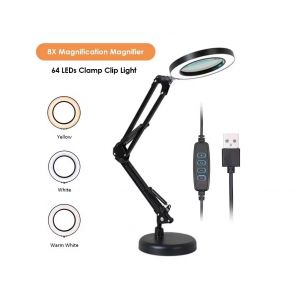 Loupe 64 Led Avec Grossissement 8x Et Lampe De Bureau Réglable - Idéale Pour Les Travaux De Précision Et Les Loisirs - Neuf