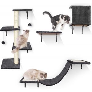 ¿¿Tag¿¿Res Murales Pour Chat, 10 Pi¿¿Ces Ensemble De Meubles, Arbre A Chat Mural Avec Balle, Lit, Pont, Perchoir, Meuble Pour Chats D'int¿¿Rieur Jusqu'¿¿ 10 Kg, Beige - Neuf