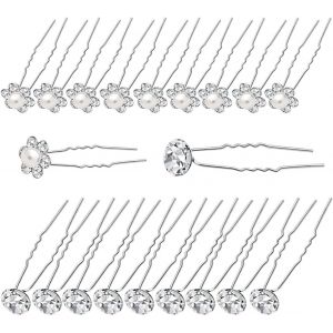 Gjhgf-20 Pièces Blanc Accessoires Cheveux Mariage Strass,Perles Et Diamants Bijoux Pince Cheveux Mariage Fleur, Barrette Epingle Cheveux Mariage Perle - Neuf