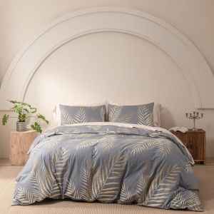Tzf-Parure De Lit 3 Pi&egrave;ces En Microfibre Douce Avec Housse De Couette De 155 X 220 Cm Et 2 Taies D'oreiller De 80 X 80 Cm - Dor&eacute;/Gris - Motif Feuilles Dor&eacute;es Et Dor&eacute;es - Neuf