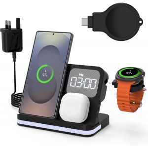 Station De Charge Sans Fil 4 En 1,Chargeur Sans Fil Avec R&eacute;veil,Compatible Avec Samsung S25/S24/S23/S22/S21 Ultra Plus,Z Flip Fold 6/5/4 Note 20 Galaxy Watch 7/6/5/4/3 Galaxy Buds - Neuf