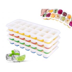 Lot De 4 Bacs &Agrave; Gla&ccedil;ons Empilables En Silicone Avec Couvercle Et D&eacute;moulage Facile - Neuf