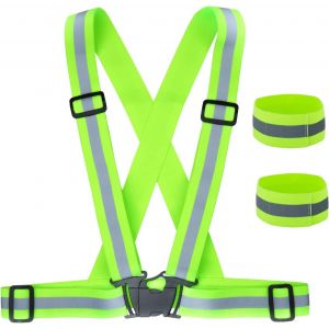 Gilet De S&eacute;curit&eacute; + Bracelets De S&eacute;curit&eacute; R&eacute;fl&eacute;chissant, R&eacute;fl&eacute;chissant R&eacute;glable Elastique Gilet De S&eacute;curit&eacute; Pour La Course, Le V&eacute;lo, La Moto - Neuf