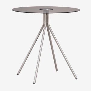 Table de chevet ronde en acier et verre tremp&eacute; Itsoro &Oslash;50 cm - Neuf