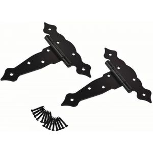 Lot de 2 6 Pouces T-Strap Heavy Duty Hangar Porte Charni&egrave;res Porte Sangle Charni&egrave;res Noir Fantaisie T&eacute; Charni&egrave;re Mat&eacute;riel Forg&eacute; pour Hangar &agrave; Bois Grange Porte Cl&ocirc;ture Porte Swing Cour Porte - Neuf