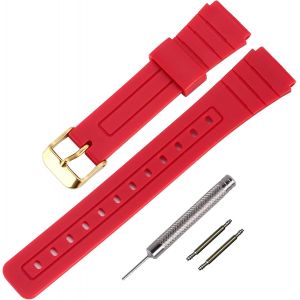 Kal-Remplacement De Bracelet Tpu Pour Casio F-91w/F-84/F-94/F-105/F-108/A-158, Bracelets Pour Hommes Et Femmes(Red/Gold Buckle) - Neuf
