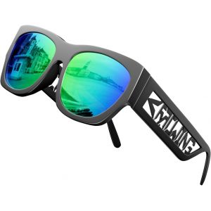 Lunettes De Soleil Polarisées Hd Pour La Conduite Avec Protection Uv400, Anti-Éblouissement, Verres Plats À Branches Tendance, Monture Noire/Verres Verts, M - Neuf