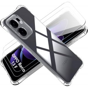 Kal-Coque Pour Oppo Reno 13 F /13f/13 Fs 5g/4g Case + Verre Trempé Protection Écran Film Transparent Soft Tpu Cover Housse Etui Antichoc Housse Avec Protège-Écran - Neuf