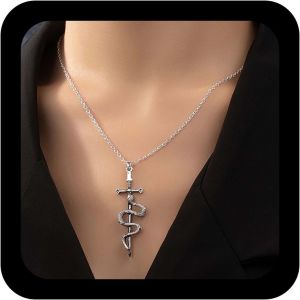 Kal-Collier Punk Serpent Argenté Pendentif Croix Épée Vintage Collier Unique Assorti Colliers Épée Serpent Gothique Poignard Couteau Animal Colliers Bijoux Pour Femmes - Neuf