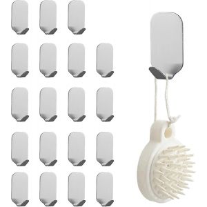 20 Pi&egrave;ces Crochets Adhesifs Muraux, Accroche Murale Sans Percer, Crochets et Pat&egrave;res pour La Maison, Bord Large Crochet Autocollant, Acier Inoxydable 304, pour Salle de Bain, Cuisine - Neuf