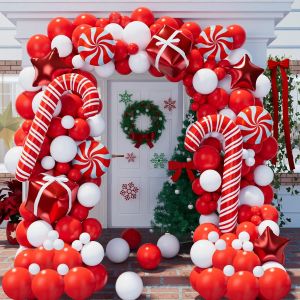 142pcs de No&euml;l Guirlande Ballon Arc Kit de No&euml;l Rouge Blanc Candy Ballons de Bo&icirc;te-Cadeau de l'etoile Rouge de Ballons pour la F&ecirc;te de No&euml;l de Fond D&eacute;corations - Neuf