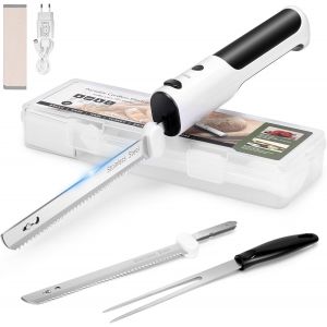 Couteau &Eacute;lectrique Pour Couper La Viande Le Pain,Couteau &Agrave; Pain Sans Fil Couteau De Cuisine Avec Double Lame En Acier Inoxydable Y Compris Bo&icirc;te,Fourchette Et Planche &Agrave; D&eacute;couper Pliable - Neuf