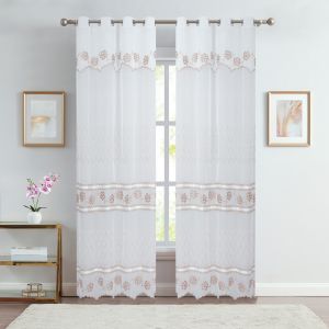 Paire Voilages Brod&eacute; Fleurs Pour Baie Vitr&eacute;e - Neuf