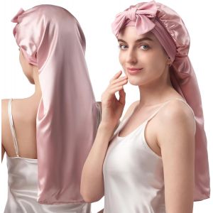 Ulteronixshop-22 Momme 100% soie de m&ucirc;rier, respirant, doux bonnet de nuit pour cheveux volumineux, double face, large bandeau r&eacute;glable, rose - Neuf
