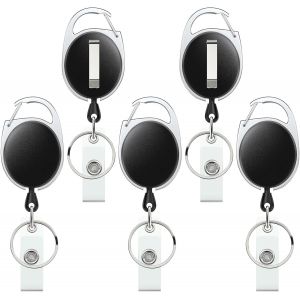5 Pack Porte Cl&eacute; R&eacute;tractable Robuste Pour Porte Badge Enrouleur Bo&icirc;tier Abs Color&eacute; Avec Bobine De Ressort Acier Inoxydable Mousqueton En Corde De Nylon De 60 Cm Et Anneau De Cl&eacute;, 5 Couleurs - Neuf