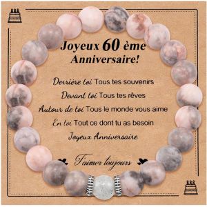 Eryi-Cadeau 30 40 50 60 70 Ans Femme - Cadeau Anniversaire Femme, Cadeau Femme Original Utile, Cadeau Noel Femme, Bracelet Pierre Naturelle Femme Cadeau Pour Maman S?ur Amie Collègues Rose - Neuf