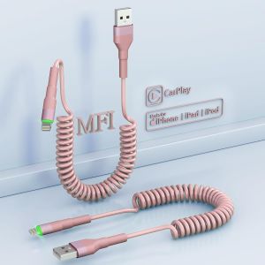 CLOUDDS-Câble Lightning Iphone Spirale Pour Apple Carplay,Lot De 2 Câbles De Cable Iphone Voiture,[Certifié Apple Mfi] Cable Apple Avec Synchronisation De Données,Chargeur Iphone Carplay Pour Iphone/ - Neuf