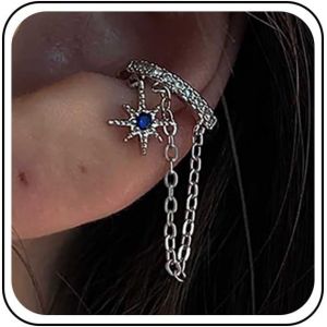 Kal-Boucles D'oreilles Boho Saphir &Eacute;toile Boucles D'oreilles Cha&icirc;ne Cristal Vintage Boucles D'oreilles Clip Cz Tassel Boucles D'oreilles Clip &Eacute;toile Boucles D'oreilles Clip Cartilage Bijoux Pour - Neuf