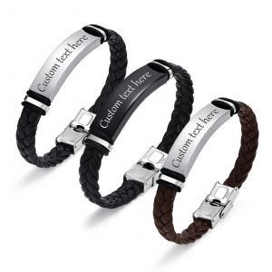 Texte Personnalis&eacute; Pour Hommes Ici Bracelets En Cuir Grav&eacute; En Acier Inoxydable Vierge Barre De Cuir Bracelet Nouveau Nom Simple Cadeau &Agrave; Lui - Neuf