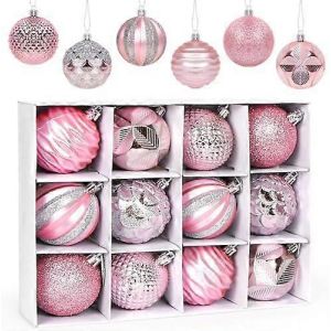 60mm/2.36"" Boules de Noël en Rose, 12 pcs Boules de Noël, Arbre de Boules Incassables Ornements, Arbres Suspendus Pendentif pour Noël, Vacances, Fête de Mariage Déco - Neuf