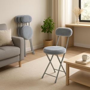 SUBZONAL-Meuble Cosy Lot de 4 Chaises Pliante Tabourets Pliable Coussin Rond en Fourrure avec Dossier et Repose-Pieds, Si&egrave;ge de 49 cm de Haut, Style Scandinave, Gris - Neuf