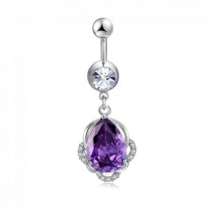 À La Mode En Acier Inoxydable Ventre Anneau Goutte D'eau Forme Pendentif Zircon Décoration (Violet) - Neuf