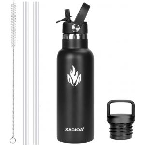 Bouteille D'eau En Acier Inoxydable Avec Paille -Pour Boissons Chaudes/Froides 500/750/1000/Ml -Bouteille D'eau Isotherme Sous Vide -Avec 2 Couvercles De Rechange Et Une Brosse À Paille - Neuf