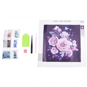 Hjlian Kit De Broderie Diamant A Faire Soi-Meme, Forme Speciale, Point De Croix, Peinture Artistique En Cristal (Motif Fleur Violette) - Neuf