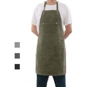 (Vert Armée) Tablier En Toile 1 Pièce Sans Cravate, Tablier En Toile Simple Et Robuste, Tablier De Travail Avec Poche Avant, Bretelles Extra Longues Réglables - Neuf