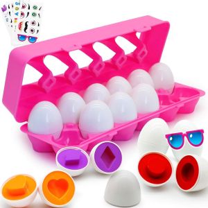 KAL-12 Pièces Oeufs Assortis, Jouet Enfant Montessori Couleur Et Forme Reconnaissance, Jeux Enfant Oeufs Puzzle Ensemble Éducatifs Géométriques Motifs Pâques Cadeau Des Enfants Pour Garçons Filles - Neuf