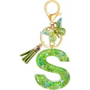 KAL-Porte Clé Femme Nom Lettre Initiale Porte Clef Femme Porte-Clés Fille Keychain Vert Alphabet Papillon Porte Clé Voiture Cadeaux Copines - Neuf